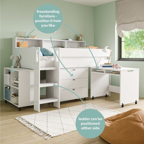 White mid sleeper cabin bed - cabin,